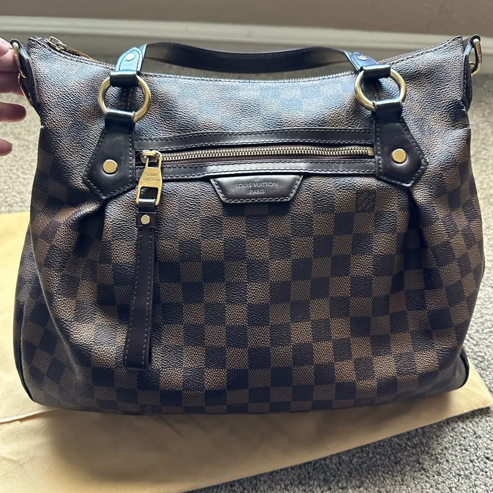 Authentic Louis Vuitton Damier Ebene Evora MM Adjustable Handbag Tote RETIRED - Picture 3 of 16